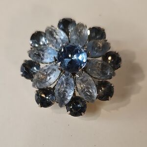 Vintage Glass & Lucite Blue Cupcake Raised Silvertone  Brooch 1950's